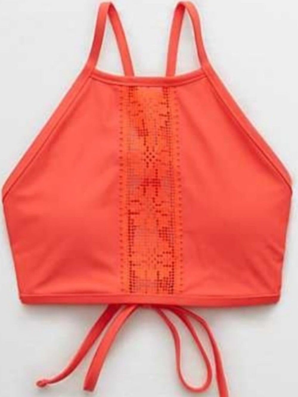 aerie High Neck Crochet Bright Coral Swim Halter Top Large